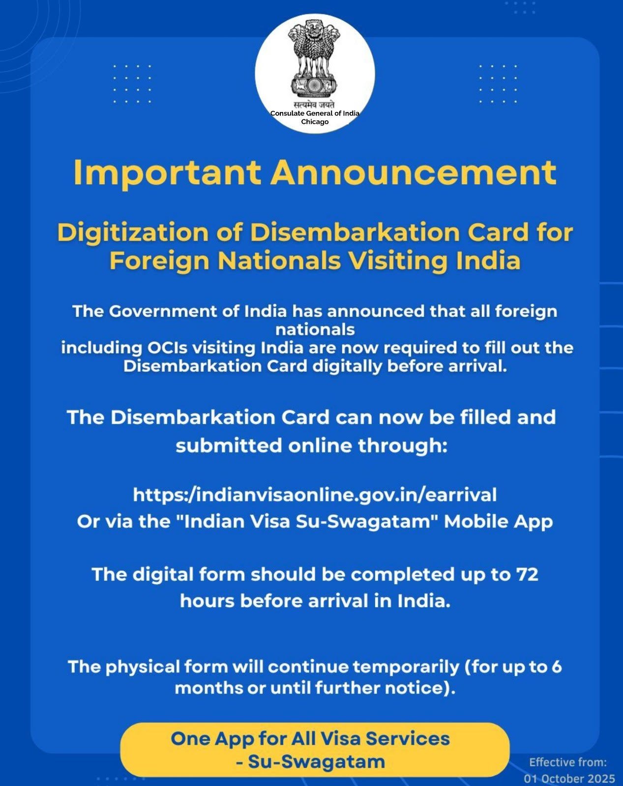 Digitization of Disembarkation Card for Foreign Nationals Visiting India